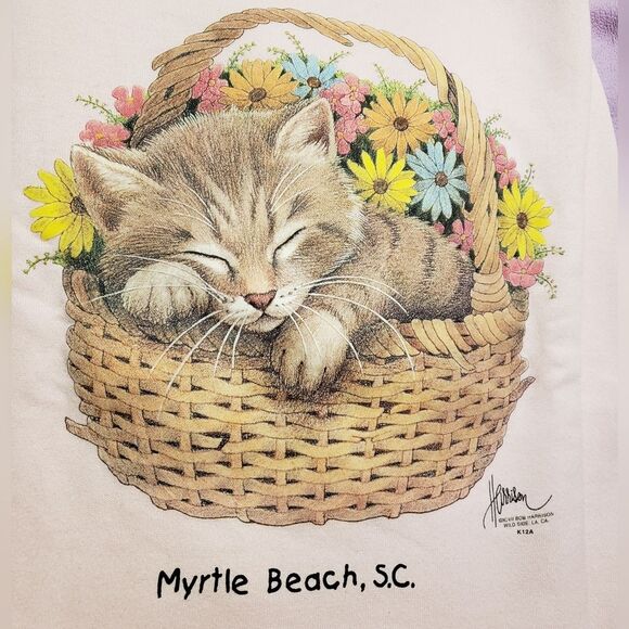 Cat in  a Basket Sweatshirt, Womens, Medium, Pink - Picture 1 of 6